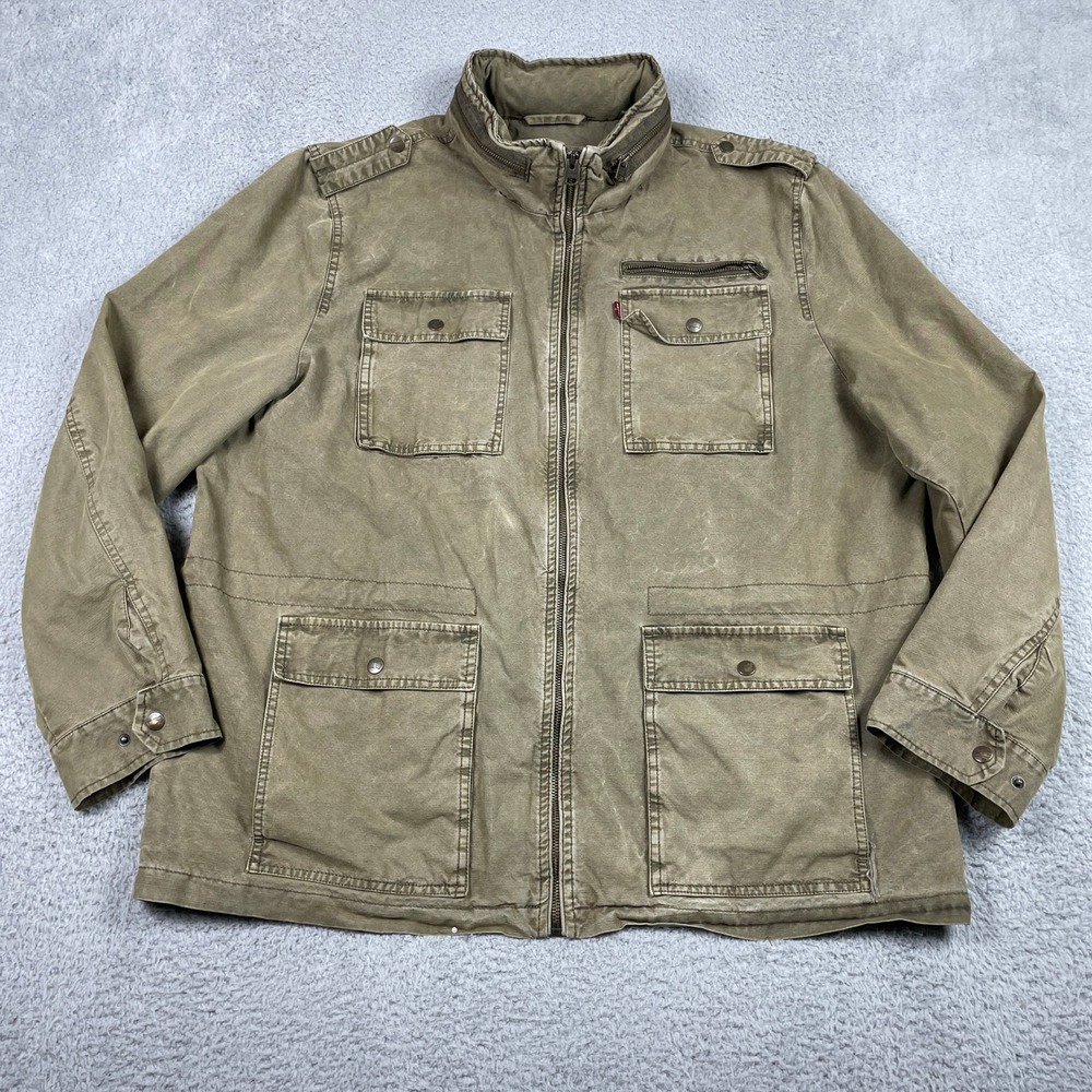 Levis Military Field Jacket Mens XXL Olive Green Cotton Canvas Hooded Utility